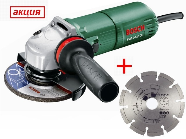 Одноручная углошлифмашина PWS 9-125 CE, 900Вт, 125мм, вибро + алмазн. диск (BOSCH)